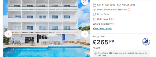 Ibiza Offer – Santa Eulalia – Sun 11th October – 7 nights – Flights – £265.00.pp